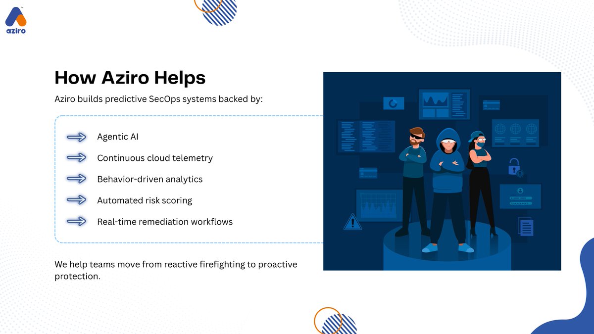 AziroTech's tweet photo. With predictive analytics, agentic AI, and automated remediation, modern SecOps can anticipate threats before they mature.

Want to stay ahead of threats, not chase them? Let’s talk, DM now!

#PredictiveSecOps #Security #SecOps #AgenticAI #AI #AziroTech #AIZerotoOne https://t.co/jYmFTSKlPf