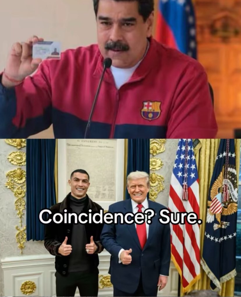 Ronaldo: I’ll give you a signed Real Madrid jersey if you do me one favor. 
Trump: Name it! 
Ronaldo: See that President wearing the Barca tracksuit? I want him in a cell by Monday. 
Trump: Say less, Cristiano! 😌
