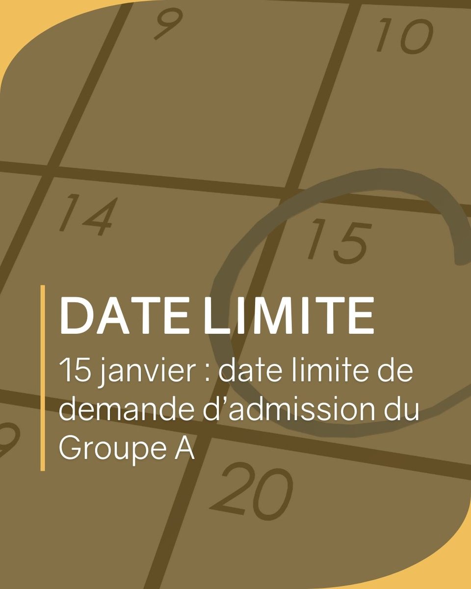 Rappel : Le jeudi 15 janvier est la date limite de soumission des demandes d’admission au premier cycle des candidates et candidats du Groupe A!

Faites demande dès maintenant : ouac.on.ca/fr/guide/premi….