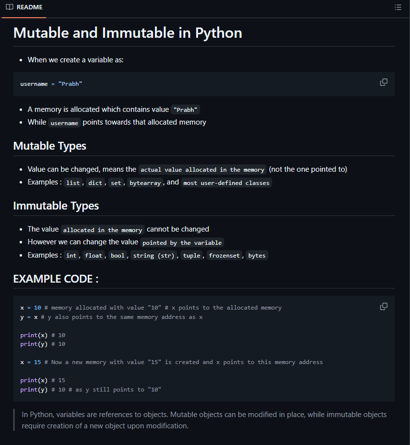 prabhjotsi2008's tweet photo. 🔥 Day 16 of #NothingJustCoding

🚀 Completed 6/28 of #ChaiAurPython series:
✅ Learnt about mutable and immutable
✅ Got a quick overview of all datatypes in #Python

✨ Detailed notes attached, going with the flow...
#Coding #LearningInPublic @Hiteshdotcom @ChaiCodeHQ https://t.co/Ljxq5l8XKZ