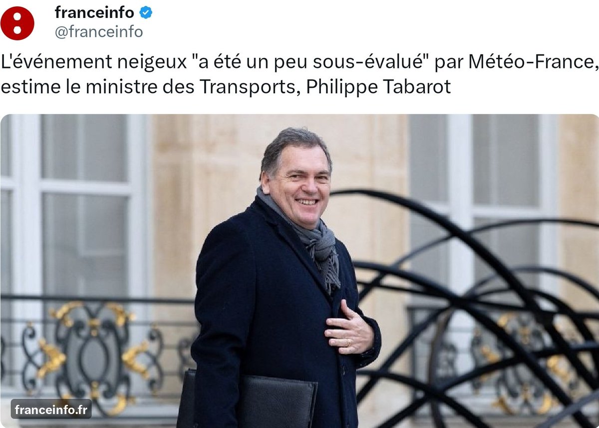 Tiens, cela faisait longtemps qu'on avait pas accusé Météo France. En huit ans, plus de 600 postes ont été supprimés chez <a href="/meteofrance/">Météo-France</a> et remplacés par un algorithme entièrement automatisé, pas cher comme il se doit ... 😏 <a href="/PhilippeTabarot/">Philippe Tabarot</a>