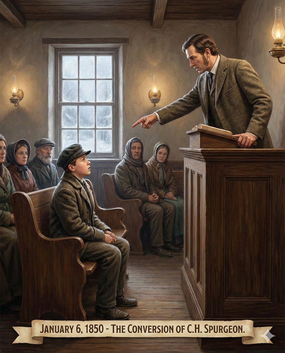 wadelentz's tweet image. On this day in 1850, a blizzard in Colchester, England, changed the course of church history.
A 15-year-old Charles Spurgeon, burdened by the weight of his sin, was blocked by the snow from reaching his usual place of worship. He ducked into a small Primitive Methodist Chapel on…