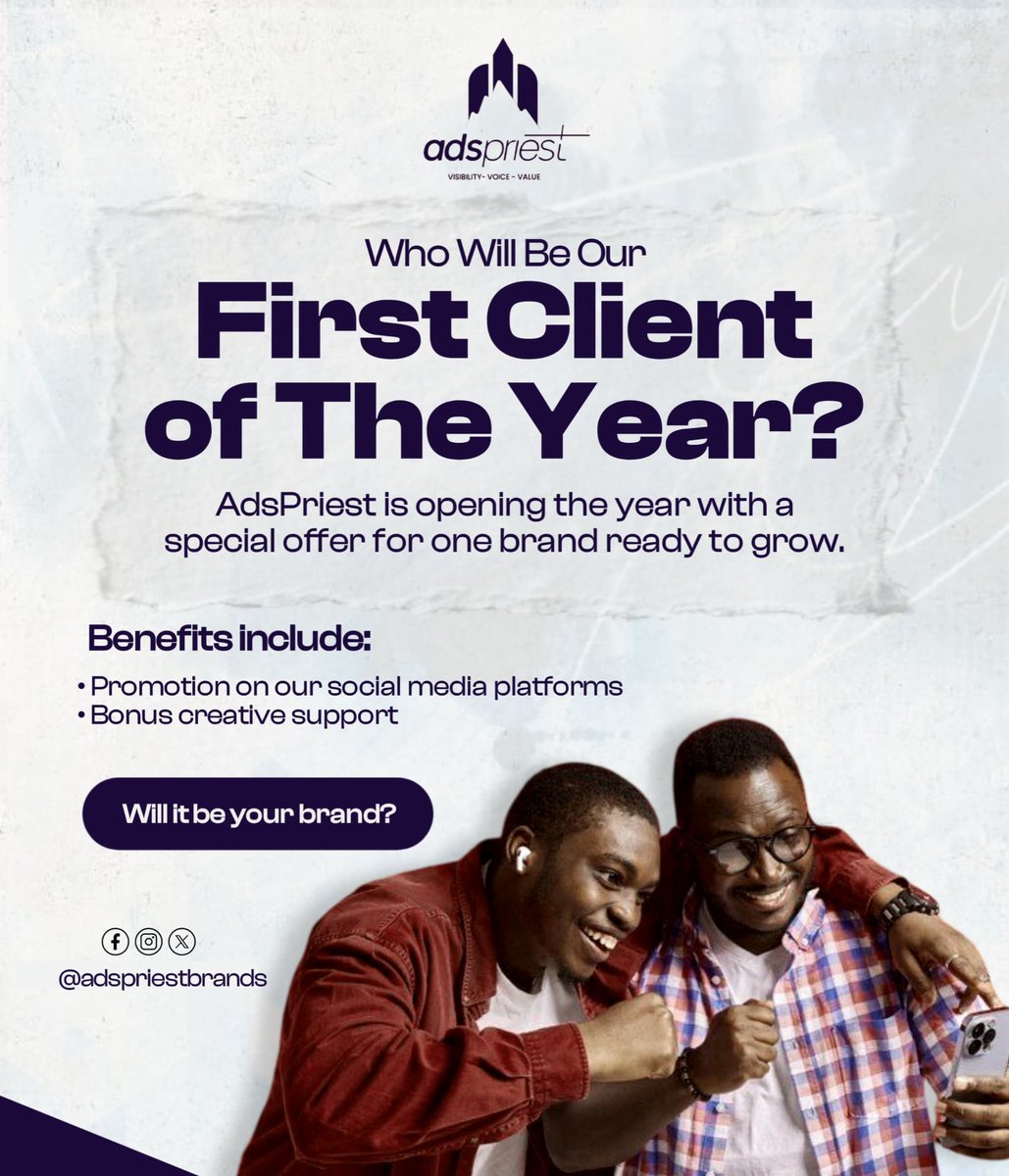 Ads_priest's tweet photo. The Year has just begun.
AdsPriest is choosing one brand to begin the journey.
The first client gets not just service, but attention, creativity, strategy, and intentional branding that delivers value. It’s about being recognized &amp; remembered.
That’s Branding.
That’s Adspriest. https://t.co/plEsF5VAnY