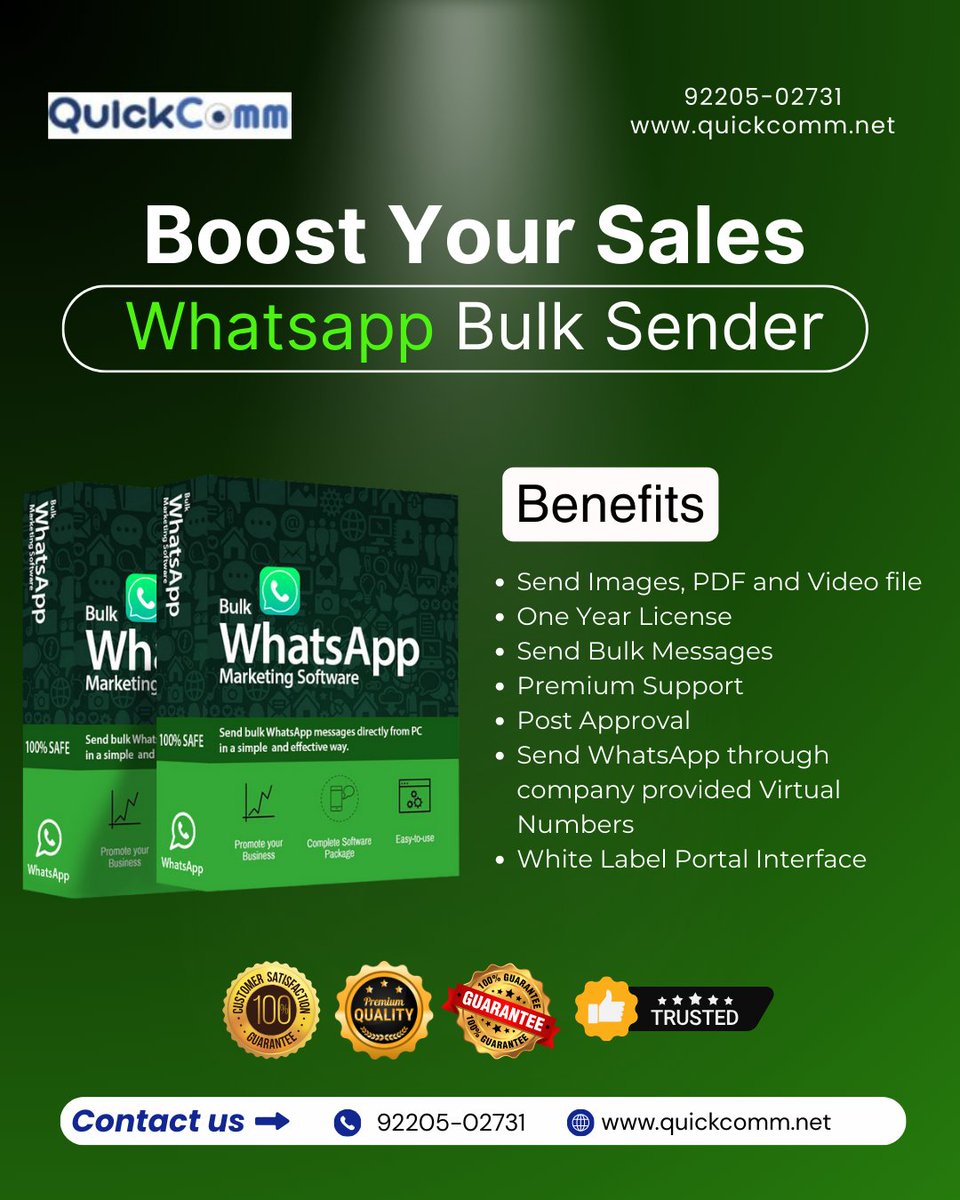 Quickcommtech's tweet image. अब हर Message पहुँचे एक Click में! 🚀
QuickComm WhatsApp Bulk Sender Software से भेजें हज़ारों लोगों को मैसेज —
बिना किसी लिमिट, बिना किसी झंझट के!

📲 Connect Now: quickcomm.net
| 92205-02731

#WhatsAppMarketing #BulkSender #DigitalMarketing #QuickComm #MarketingTool
