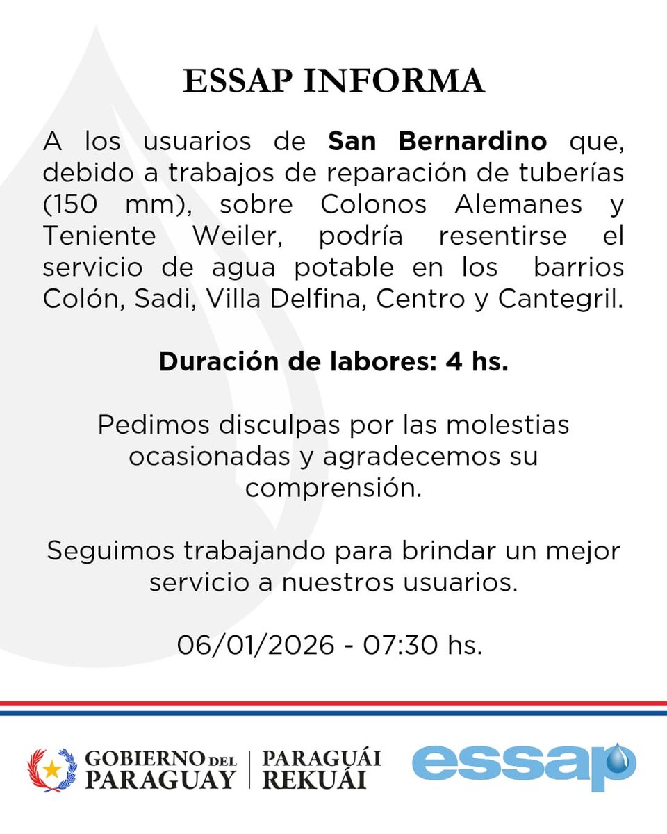 <a href="/manuelrierad/">Manuel Riera</a> <a href="/EssapSA/">Essap S.A.</a> Qué tal Manuel? Estamos con algunos trabajos que también afectan la zona