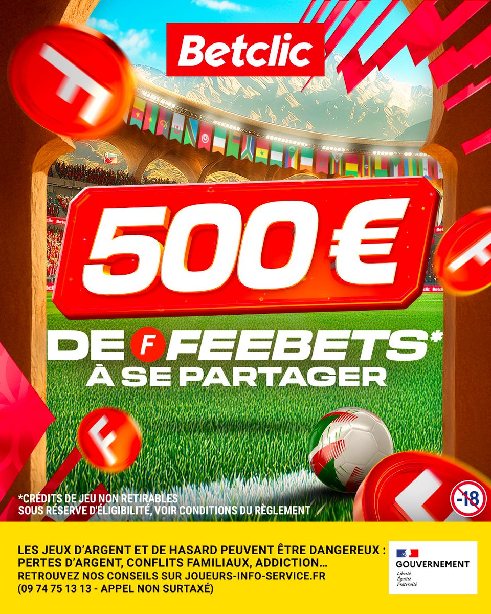 Betclic's tweet image. Les derniers matchs de 1/8e commencent ! #CAN 🔥

Qui va rejoindre les quarts de finales ? 
🇧🇫 🇨🇮 🇩🇿 🇨🇩
10 × 50 € de Feebets* à se partager ! 🤩

🍀 RT + donne-nous ton scénario de rêve pour ce soir + ton pseudo Betclic + #FeebetsBetclic