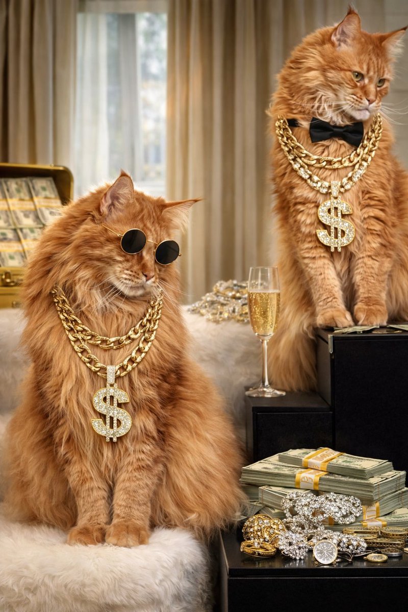 DevNull2020's tweet image. Попросил у чата сделать наших котов богатыми. Получилось норм, только себя забыли.