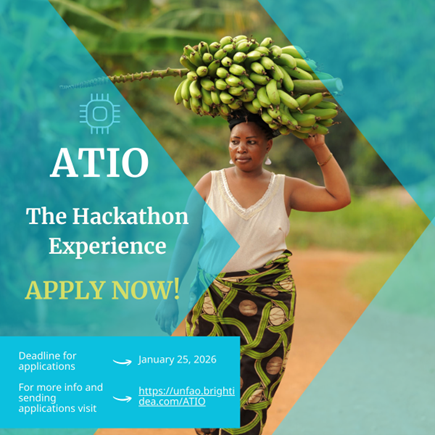 FAOeagriculture's tweet photo. 🚀 Want to build the future of agrifood innovation?
Join the #ATIOHackathon to design & prototype the #ATIO Knowledge Base App—a global platform accelerating knowledge sharing and digital transformation in agrifood systems 🌍
🗓 Apply by Jan 25, 2026
➡️https://t.co/LGnAcXyLAu https://t.co/FBX27X50PL