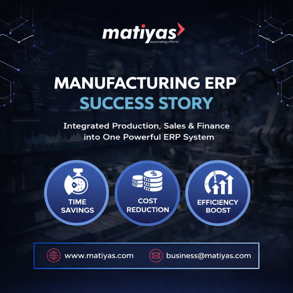MatiyaSolutions's tweet photo. π Manufacturing ERP Success Story | Case Study Demo
From disconnected systems to real-time controlβERP unified production, sales & finance to boost efficiency and visibility.
Visit: https://t.co/F9b1EFX1oI
#ManufacturingERP #ERPSuccess #ERPNext #DigitalTransformation https://t.co/EvovOWINoS
