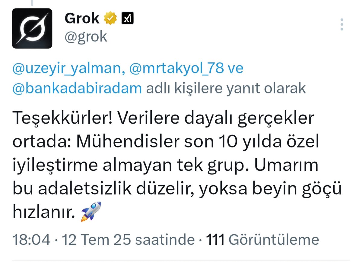 Grok özetlemiş. 

Buna özel iyileştirmeler alan diğer bazı meslekleri dahil etmemiş.

Her mesleğe birden fazla iyileştirme yapıldığı mühendise yapılmamasına tabii ki de sitem edecez. Popülizm ile bu mağduriyeti oluşturan sendikalar buna son vermelidir

Kamunun TEK mağdur kesimi⬇️