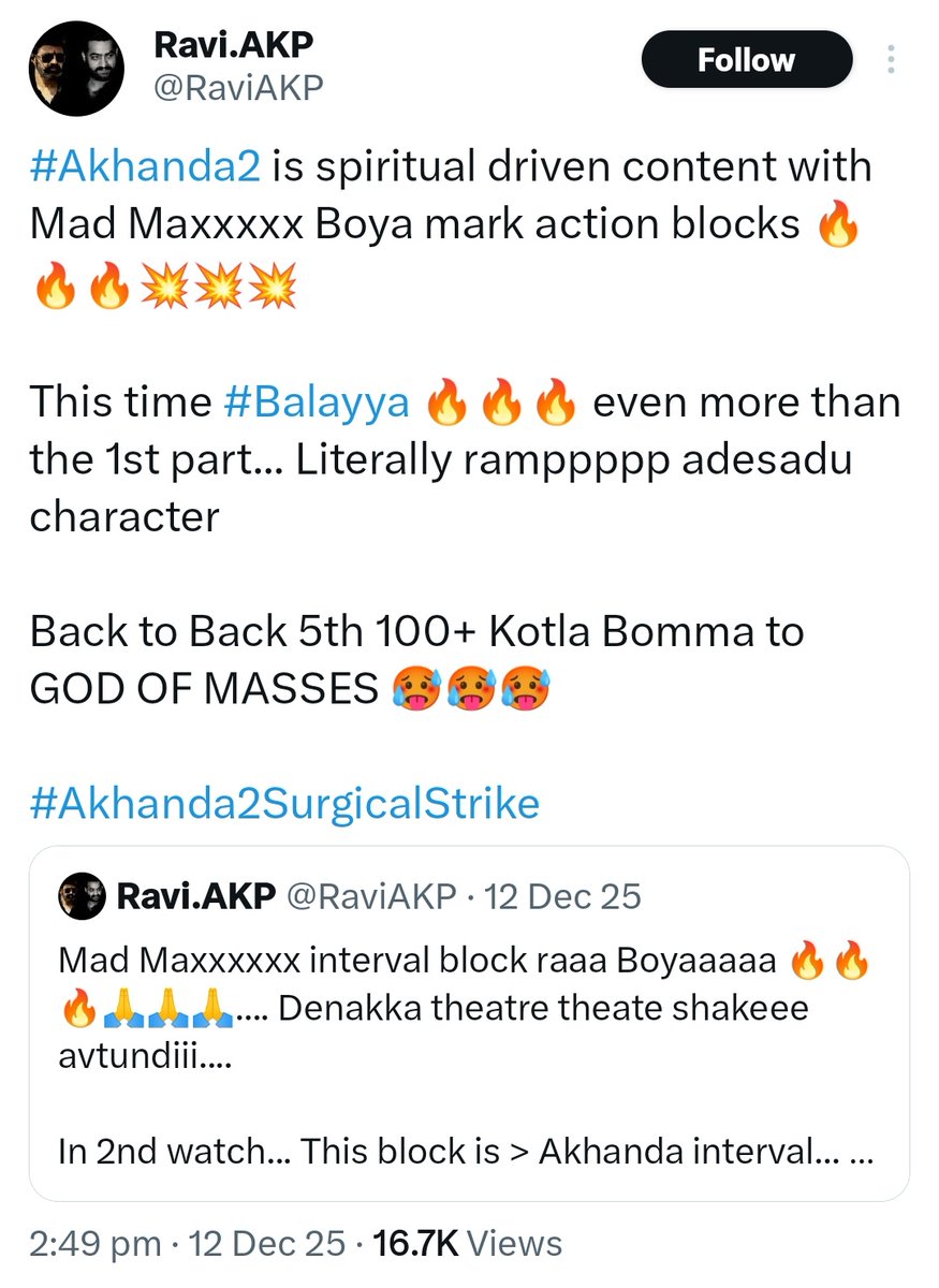 guptanagu8's tweet photo. Hero+Director Previous Combo 3 Blockbusters Ippudu 4th Movie Blockbuster Sequel Tag &amp; Ee Range Talk..

Ee Lolaakulu Gadi ANAKAPALLI Center Closing Gross Musti 30L Gross Ante MegaStar @KChiruTweets Gari 2017 lo Vacchina #KhaidiNo150 Cinema lo 50% Collection Ledu 🤣😭🗣️

#Akhanda2 https://t.co/C7FMSlRXzT