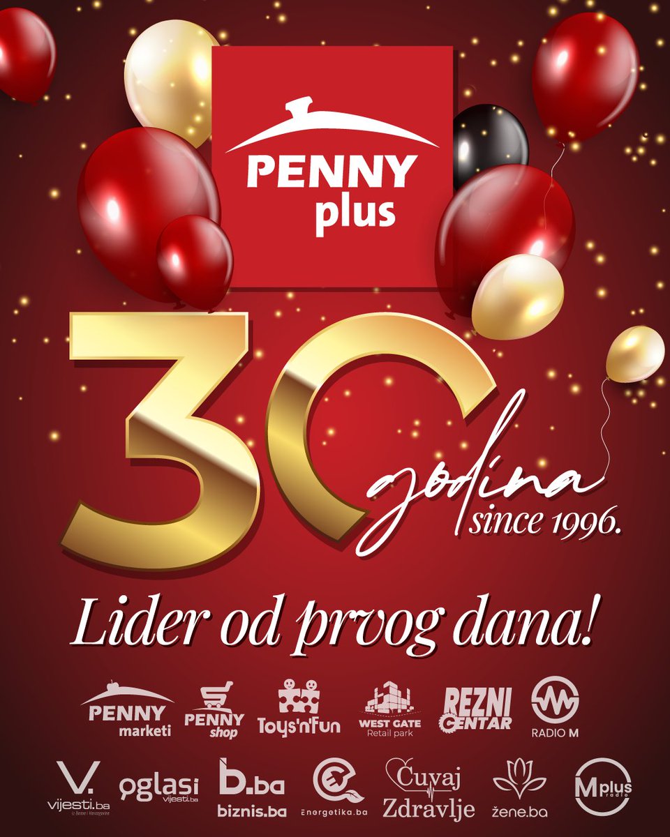 pennyplusdoo's tweet photo. 30 godina rasta, povjerenja i uspjeha
Početak naše priče započeo je 1996. godine, u vremenu velikih izazova, ali i još većih ambicija. Danas, tri decenije kasnije, s ponosom obilježavamo 30 godina postojanja i uspješnog poslovanja. 
Hvala svima koji su dio naše priče. https://t.co/7t7pYp4BPG