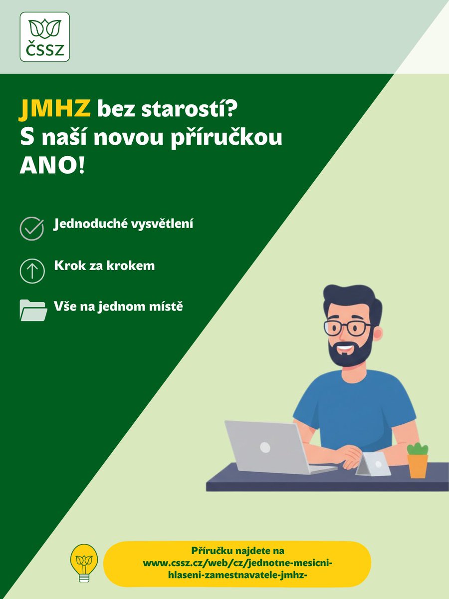 CSSZ_CZ's tweet image. Jednotné měsíční hlášení zaměstnavatele (JMHZ) – Příručku a veškeré informace najdete u nás na webu ČSSZ v nové životní situaci 👉🏻Jednotné měsíční hlášení zaměstnavatele (JMHZ) cssz.cz/web/cz/jednotn…