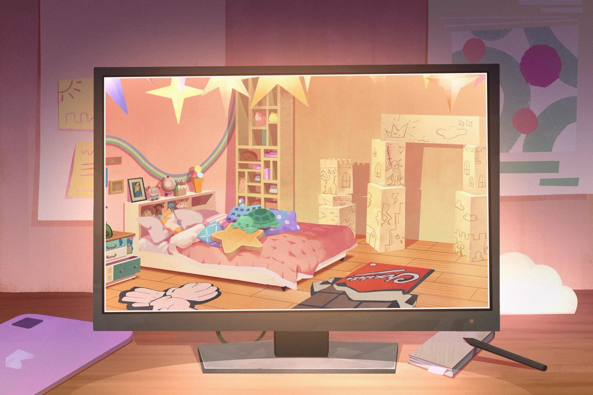 OtsuLabs's tweet image. Just wanna show you the background of @NeurosamaAI's room in her Colorful Array MV. A warm tone space filled with little details that shape her world💜

Produced by Otsu Labs &amp;amp; @Vedal987
