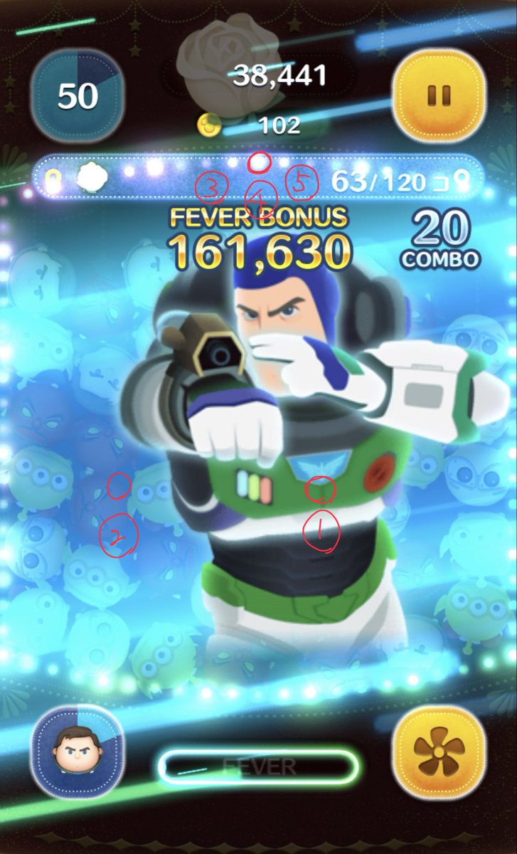 nikumeson's tweet image. Cバズ万枚のコツ　その①

【タップのタイミング】
①②で「タタン」
③④⑤で「タンタンタン」

①と②は素早くタップ
③④⑤はリズムよく等間隔で！

リプにさらに細かいポイント記載します🔥

＃ツムツム

※画像と動画を参考に