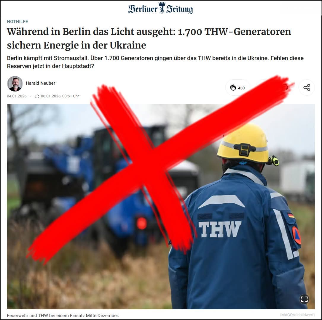 ‼️Fakenews 
der Berliner Zeitung ‼️

▶️ Die Generatoren waren KEIN EIGENTUM des THW. Ergo KEINE ‼️"THW-Generatoren"!
▶️ Sie wurden ALLESAMT DURCH SPENDEN FINANZIERT. 
▶️ Es gab auch zig öffentliche Spendenaufrufe dazu.
▶️ Das THW hatte nur Logistik und Transport organisiert.