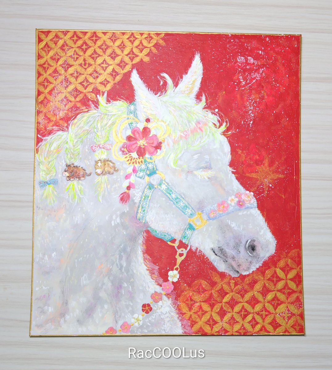 アクリル画　原画　「アガレス」 お知らせ】 2026年賀絵の色紙原画作品(アクリル絵画)をBASEショップで