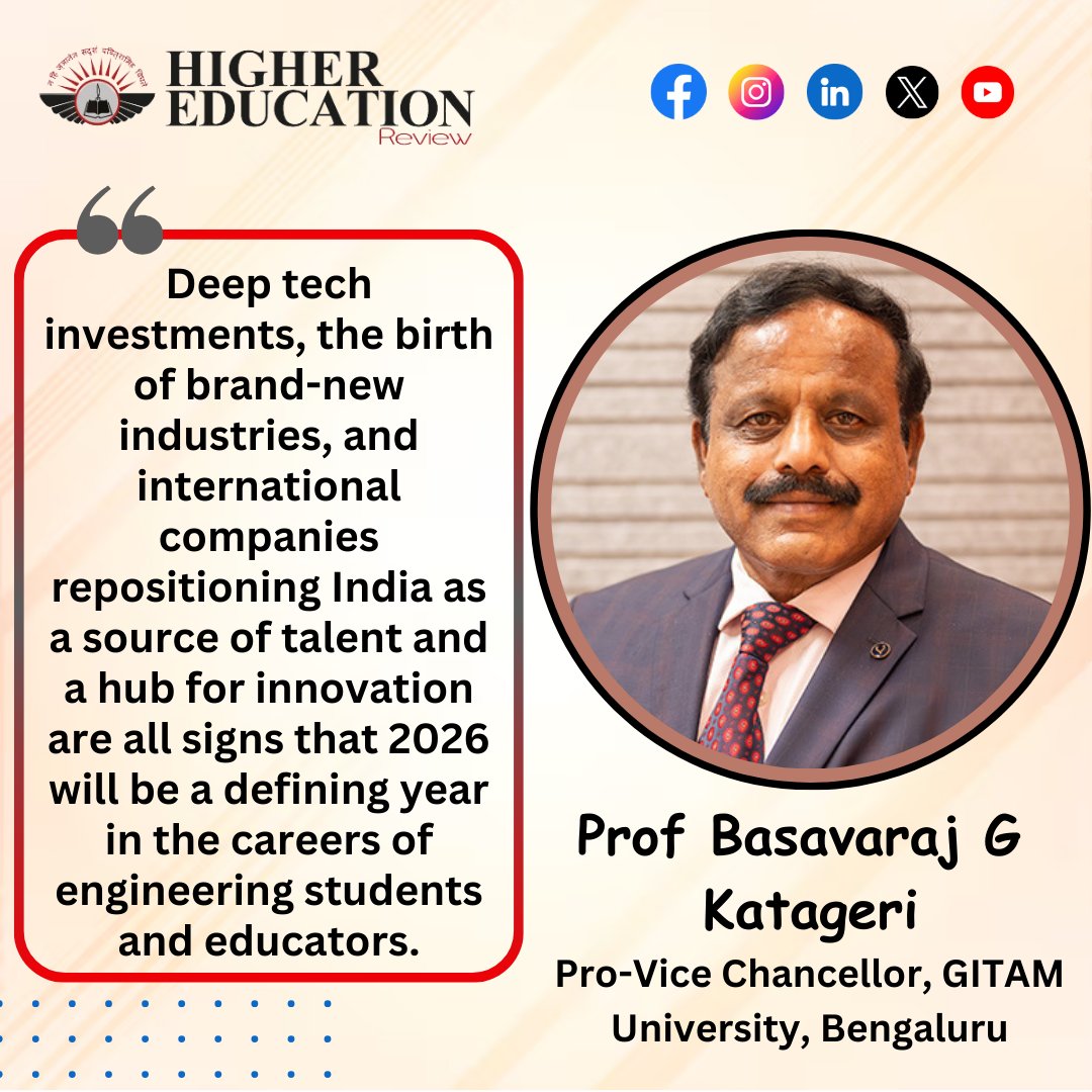 HigherEduReview's tweet image. Why 2026 Demands Better Equipped Engineers for Future Tech

Prof Basavaraj G Katageri, Pro-Vice Chancellor, GITAM University, Bengaluru

Read More: lnkd.in/dwuEAs_X

#engineeringstudents #engineeringcareers #AIdeployment #computinginfrastructure #cybersecuritysystems