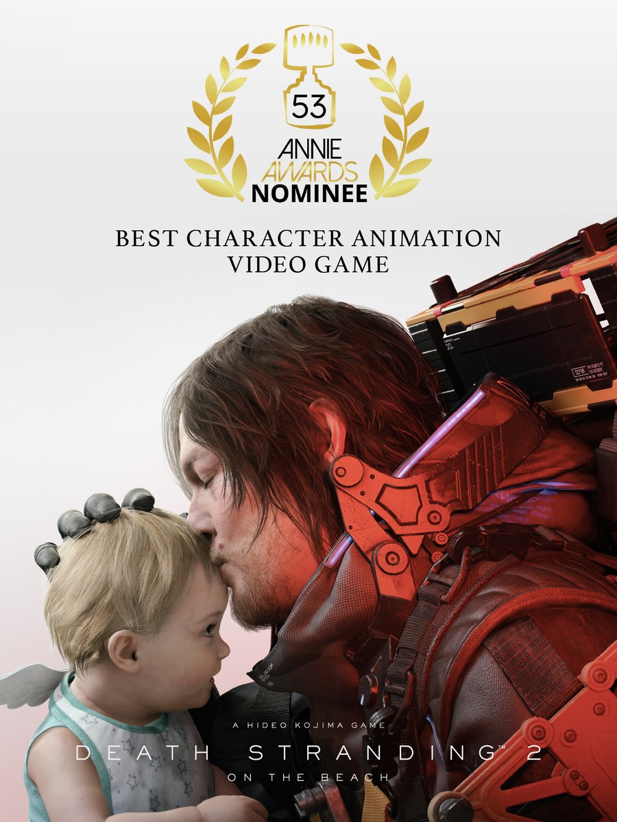 🎉 DEATH STRANDING 2: ON THE BEACH has been nominated at the
53rd Annie Awards for “BEST CHARACTER ANIMATION – VIDEO GAME” 👍

#DeathStranding2 #AnnieAwards <a href="/AnnieAwards/">AnnieAwards</a>