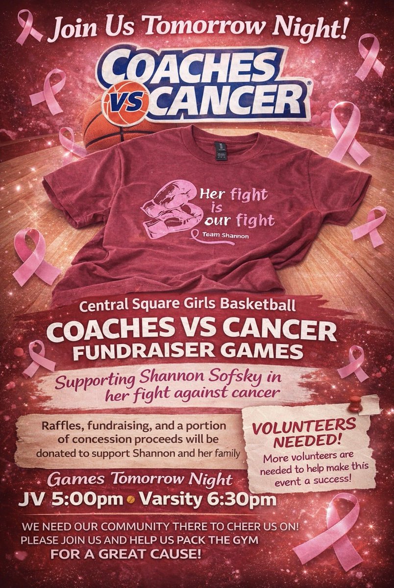 Come support a great cause today while also supporting amazing young ladies on our JV and Varsity Basketball Teams <a href="/CentralSquareSD/">Central Square School District</a>. They have worked so very hard and it shows! Redhawk Pride!