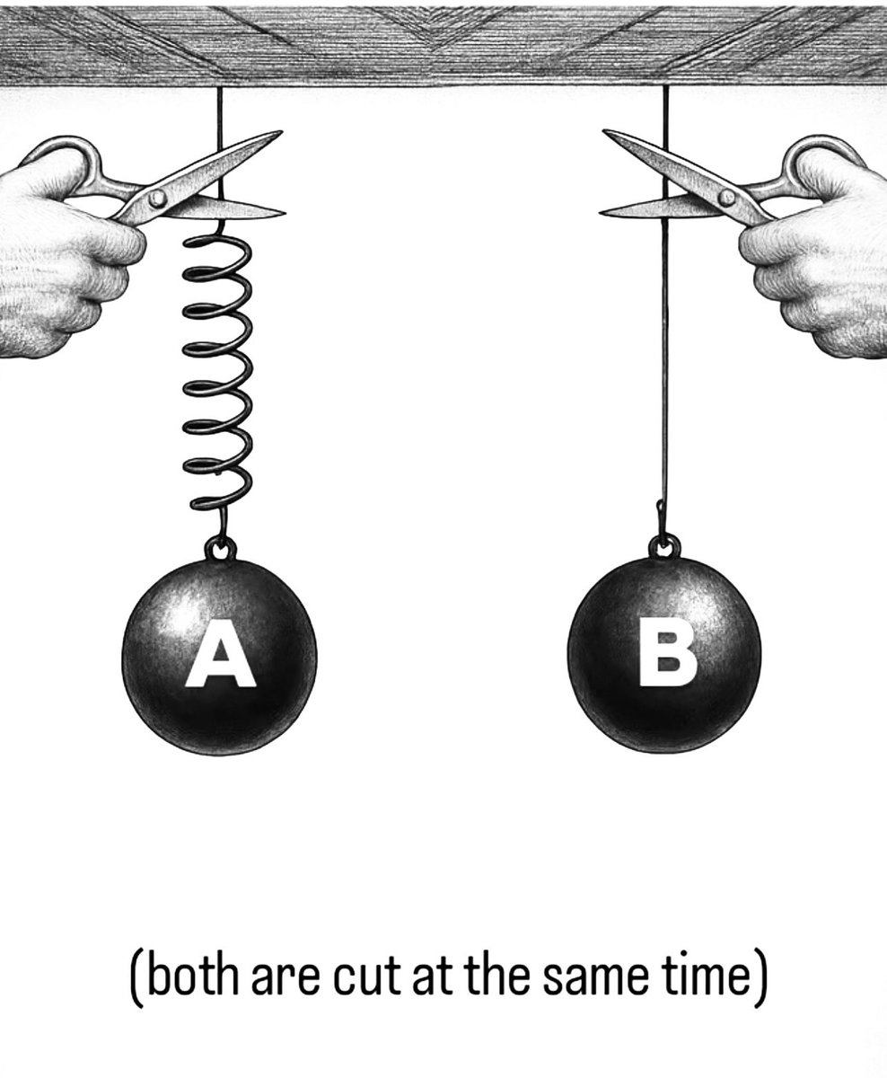 H0H0v's tweet image. Which ball will touch the ground first?
