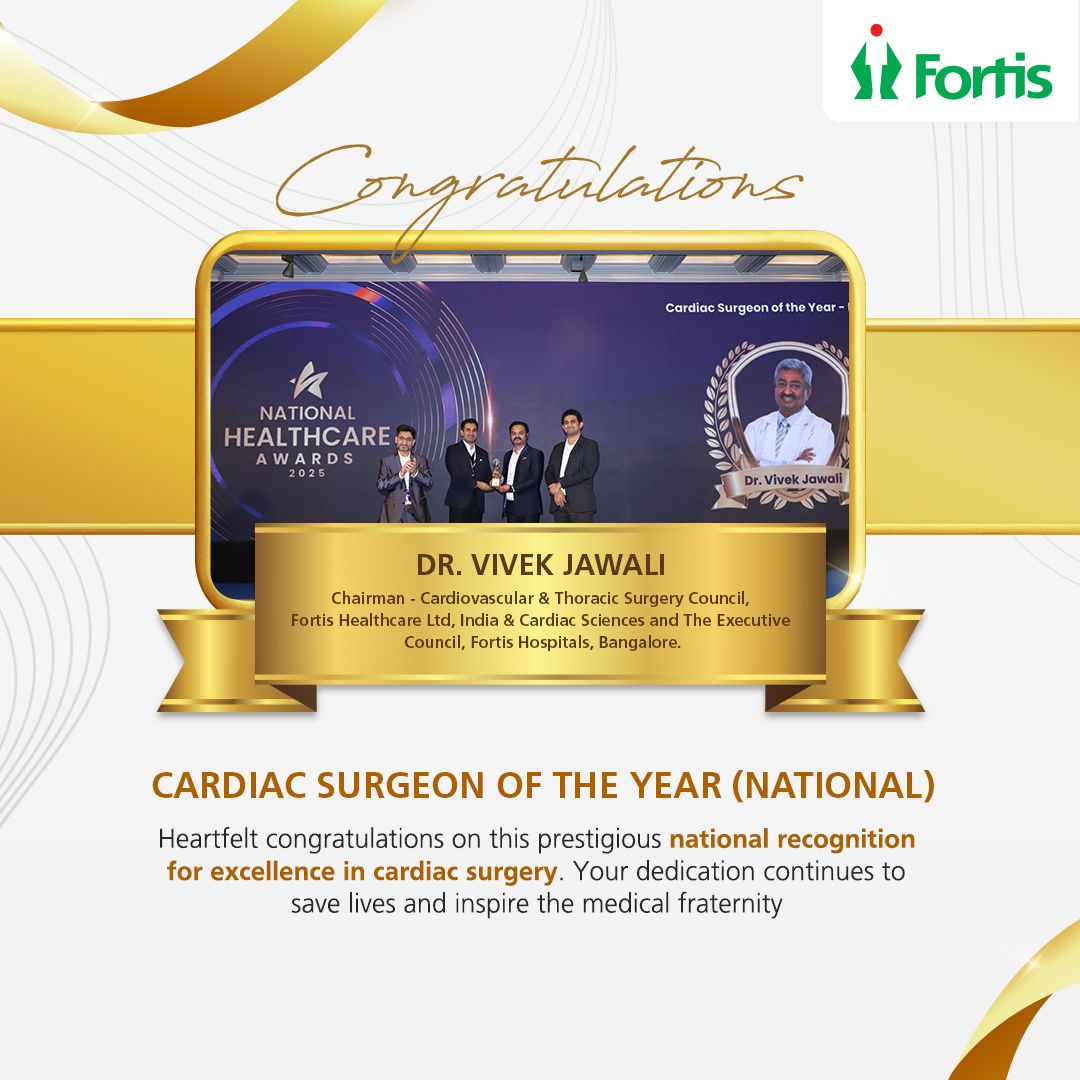 fortis_hospital's tweet photo. National Healthcare Awards 2025

A moment of immense pride as our doctors and teams are recognised on the national stage for their unwavering commitment to clinical excellence and patient care.

Dr. Vivek Jawali – Cardiac Surgeon of the Year (National)
Dr. Mohan Keshavamurthy – Urologist of the Year (National)
Dr. Narayan Hulse – Orthopaedic Surgeon of the Year (National)
Dr. Niti Raizada – Medical Oncologist of the Year (National)

These honours reflect the collective commitment of Fortis Hospitals, Bangalore to innovation, compassion, and life-changing care. Congratulations to our exceptional doctors and teams for setting new benchmarks and inspiring the healthcare fraternity every day.

#NationalHealthcareAwards2025 #FortisHospitalsBangalore #ClinicalExcellence #HealthcareInnovation #PatientFirst