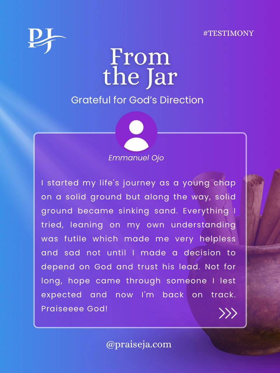 praisejaoficial's tweet photo. From the Jar 🤍
Today, one of the PraiseJa family shares a powerful reminder of what happens when we stop leaning on our own understanding and choose to trust GOD’s lead.
Pause and reflect, what are you thanking God for today?#fromthejar #praiseja #gratitude #testimony #faithwalk https://t.co/fMB5J1KhdD