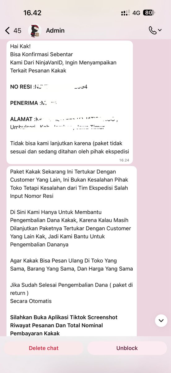 hyeoksolo's tweet image. ‼️HELP RT hati-hati modus penipuan baru buat yang sering belanja online 😅👎🏻

serem banget sampe tau no. resi bahkan alamat~ modusnya mengatas namakan ekspedisi trs katanya barangnya ketuker dan kasi opsi refund manual lewat qris gitu, nama merchant qrisnya “pengembalian dana”