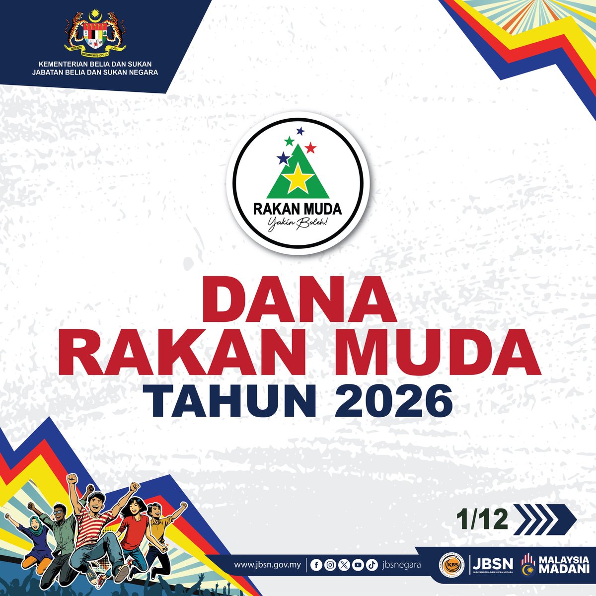 JBS_Negara's tweet photo. Dana Rakan Muda Tahun 2026 🔥⚡️

Peranan dan kerjasama pelbagai pihak amat signifikan dalam menyediakan program serta aktiviti yang berupaya menggilap potensi anak muda di samping penerapan nilai-nilai positif 💪 https://t.co/5gEEAZImAL