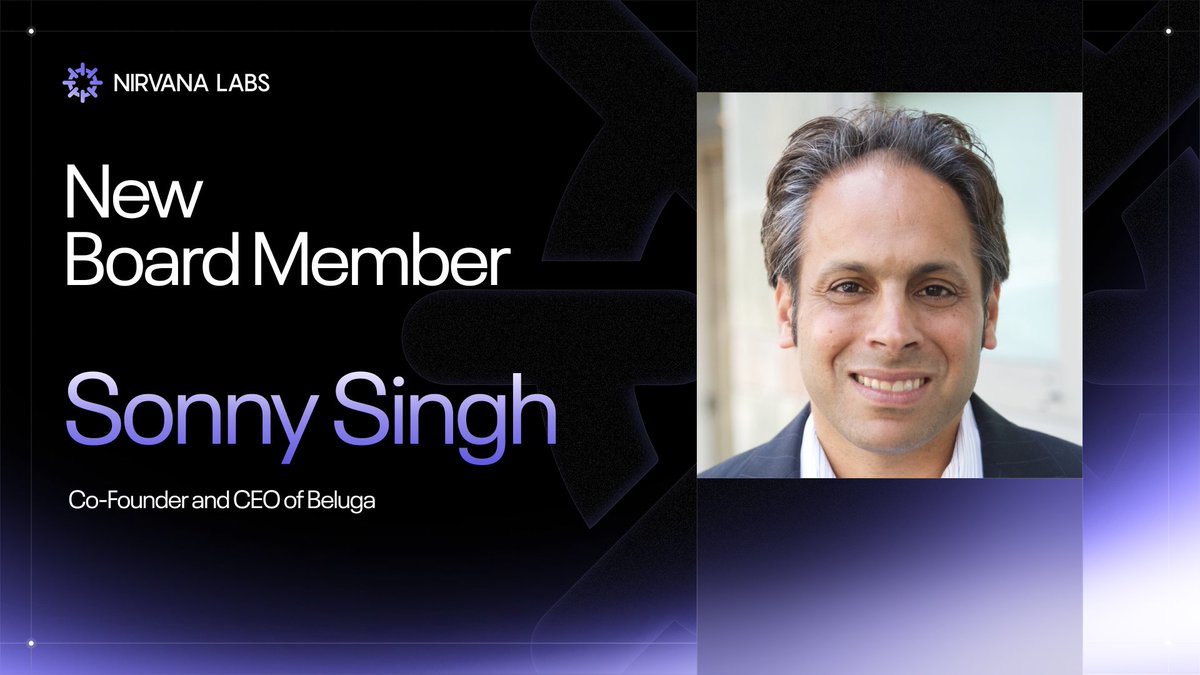 Nirvana Labs welcomes Sonny Singh to our Board. Sonny brings deep  experience across Web3, fintech and data centers, from scaling @BitPay to  building @heybeluga, his insights on infra x Web3 x growth
