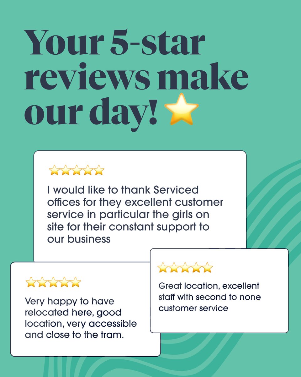 Your 5-star reviews make our day! ⭐️

If you want to see what all the talk is about, come see for yourself, our London, Manchester and Telford offices are ready to welcome you in.

Book a tour today!

servicedofficecompany.co.uk/contact/