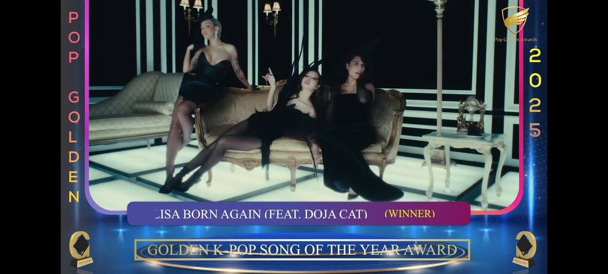 #LISA has won 2 awards in the Pop Golden Awards 2025 

1. Born Again- Golden Kpop Song Of The Year  
2. Fxck Up The World -Golden Hip Hop Song Awards 

[she will receive  physical awards
like Rockstar]