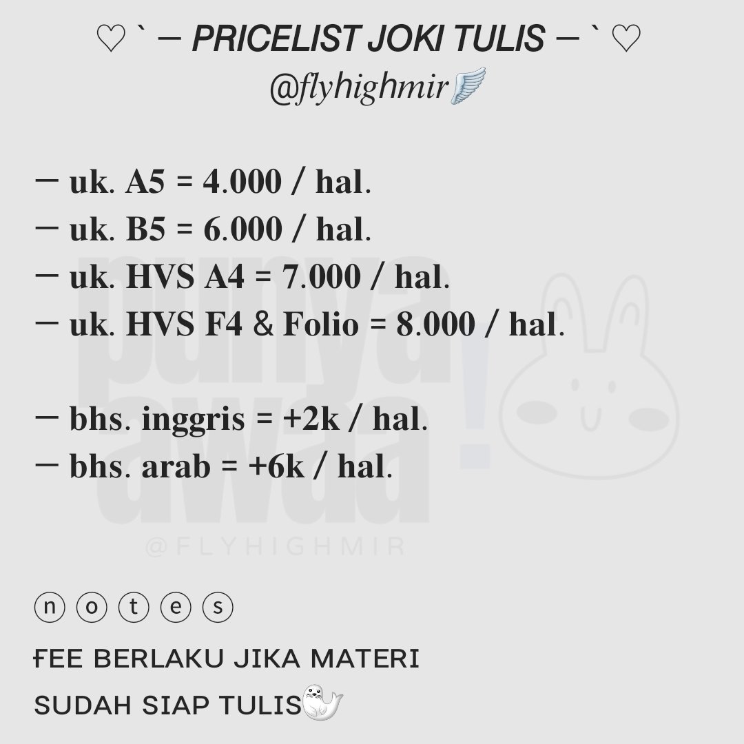 𝘢𝘸𝘢𝘢 || JOKI TULIS JASA TULIS. LANGSUNG WA!! tweet media