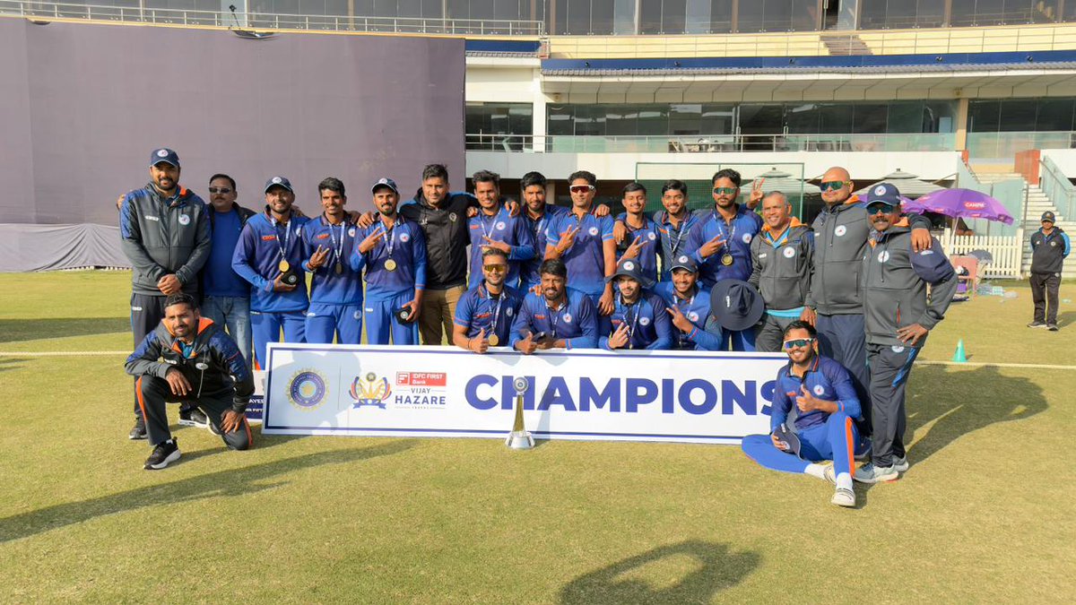 WINNERS 🏆

Congratulations to Bihar on winning the #VijayHazareTrophy Plate Final 2025-26! 👏

They beat Manipur by 6 wickets in Ranchi👌

Scorecard ▶️ bcci.tv/domestic/vijay…

 <a href="/IDFCFIRSTBank/">IDFC FIRST Bank</a>