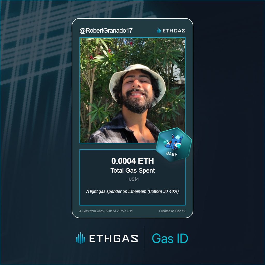 Leveled up in the Great Gas Reckoning with ETHGas! 💪

Baby Jack status: 0.0004 ETH gas spent, 1 Beans earned—supporting the Gasless Future!

Claim your Gas ID at ethgas.com/community/gas-…