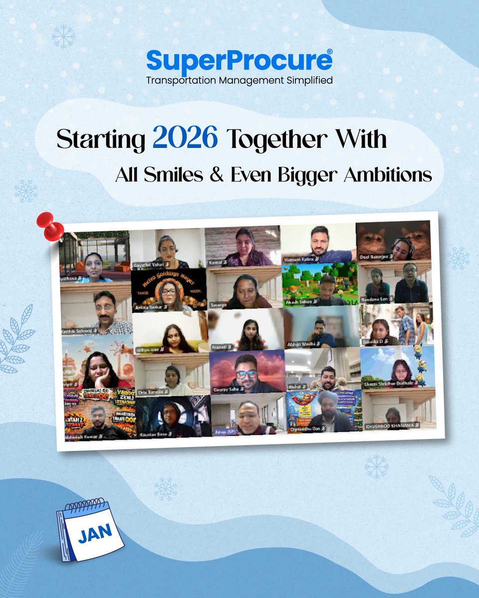 Still buzzing from our virtual New Year celebration ✨
Grateful for the amazing people who power SuperProcure.
Full hearts, big dreams, and maybe a little too much cake 🍰
Here’s to moving smart and smiling often 🚀