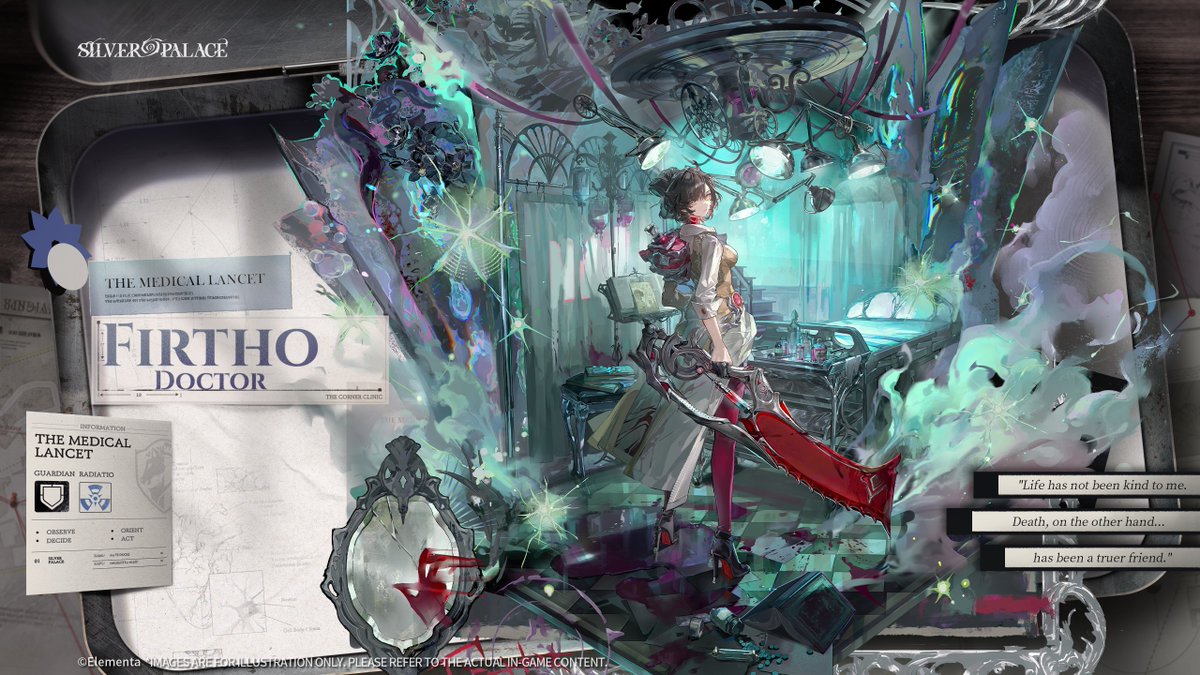 SilverPalace_EN's tweet image. Character Title Page
Firtho (Doctor)

—— The Medical Lancet ——

--
"Life has not been kind to me. Death, on the other hand... has been a truer friend."
--

Trace the Reaper's steps, and let the deceased spill the truth.

A cold and mean doctor who conducts medical research in…