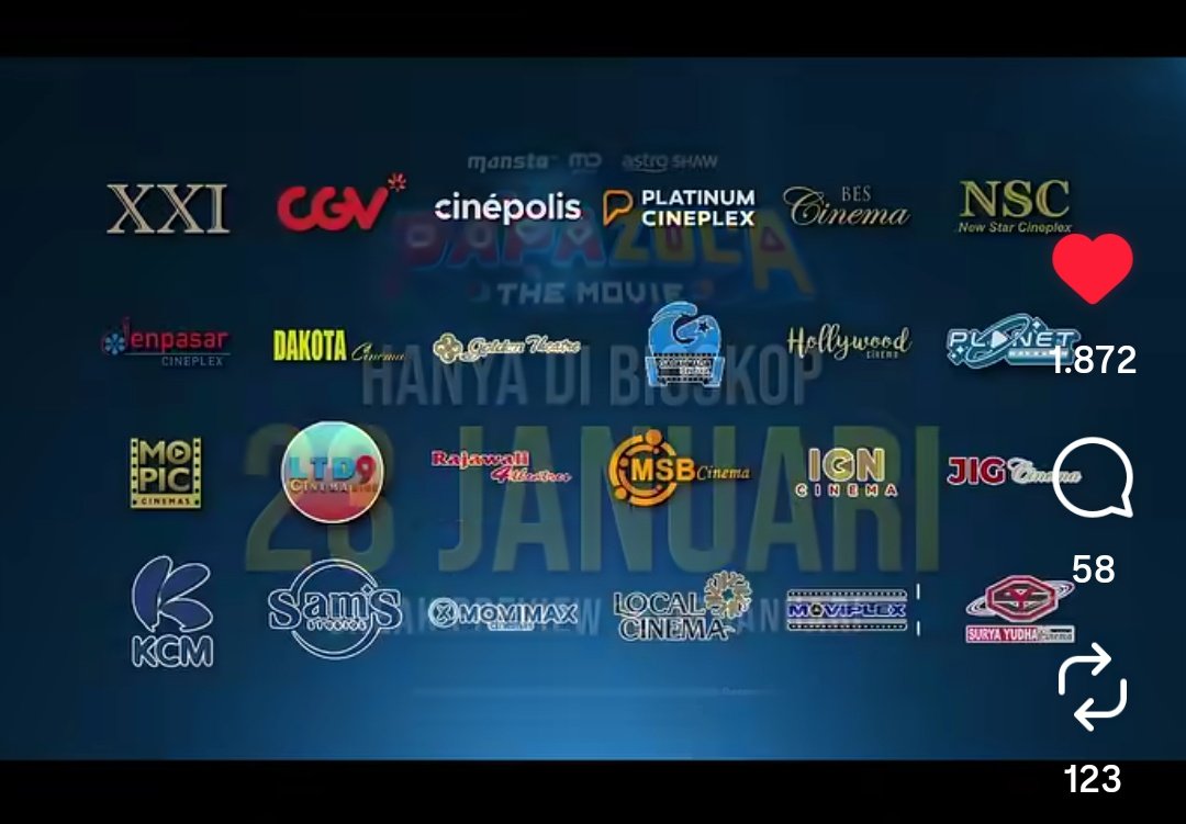 Bioskop yg bakal nayangin #PapaZolaTheMovie gess 🔥💖

Seneng bgt banyak bioskop lokal buat pilihannya (⁠≧⁠▽⁠≦⁠)