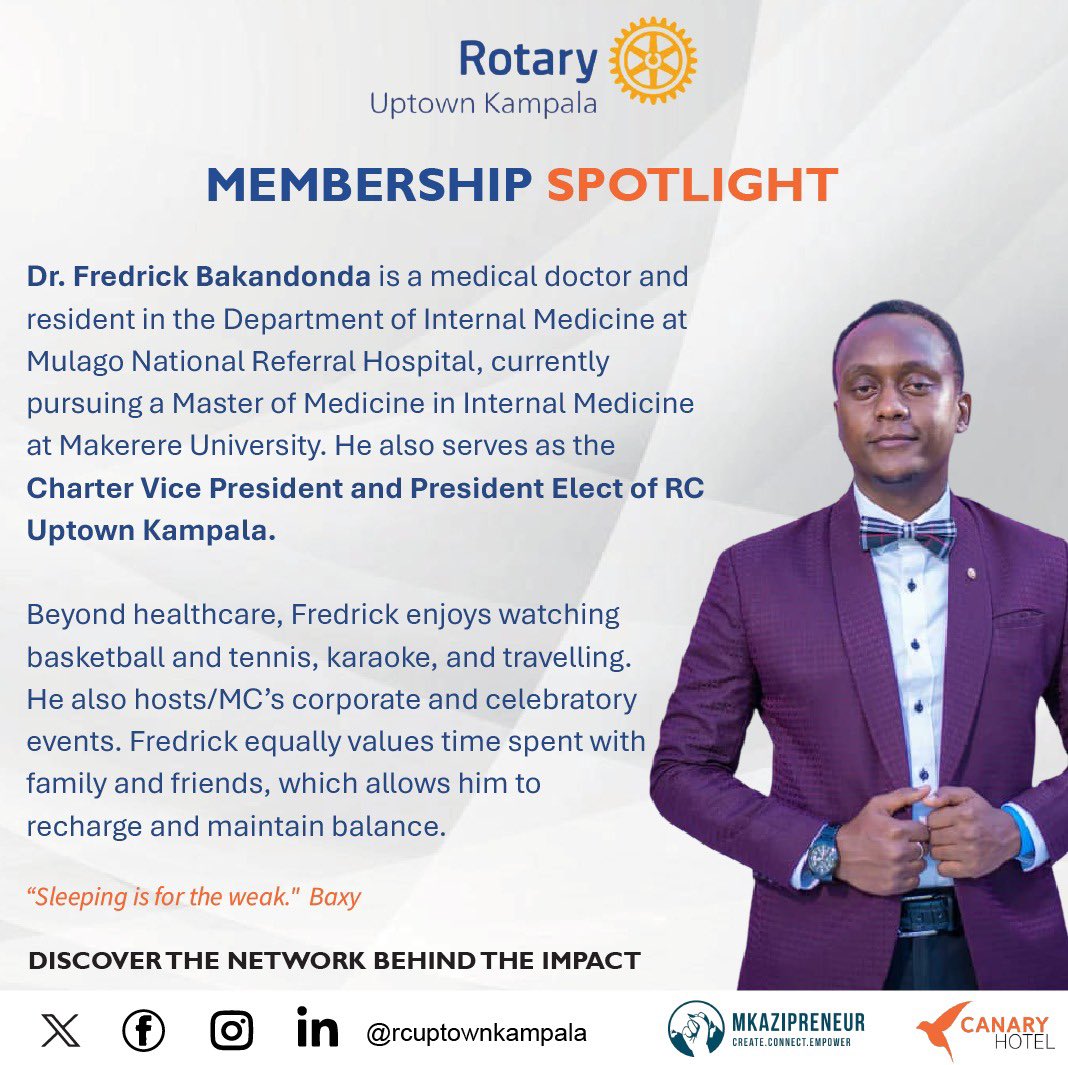 rcuptownkampala's tweet photo. 🔬 Meet Rtn. @1baxy healing hearts at @MulagoReferral ! 🩺 

As a doctor in Internal Medicine, he is making a difference daily. 

Proud to have you in the Uptown family @1baxy 

#MembershipSpotlight https://t.co/FJM0ulNL8y
