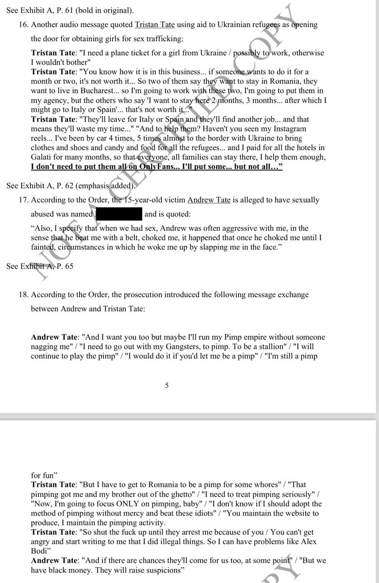 Gadget440's tweet image. The text messages in evidence from the Tate's devices are... something. 

Tristan on the Ukranian refugees he was "helping": 

"I don't need to put them all on OnlyFans. I'll put some, but not all."