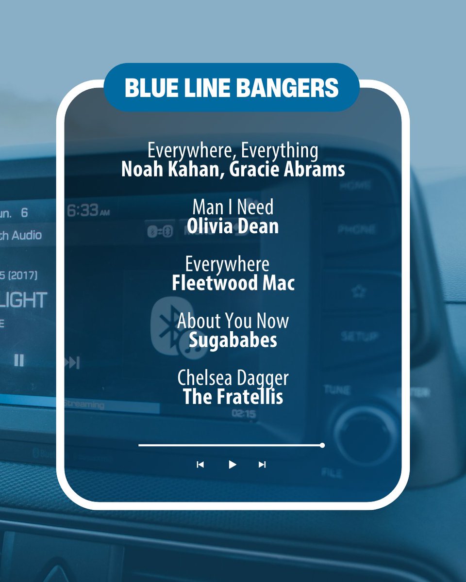 This month’s Blue Line Bangers! Some of our drivers' favourite tunes they play on repeat to kick those January blues.

What’s one song you’ve had on repeat recently? 💬