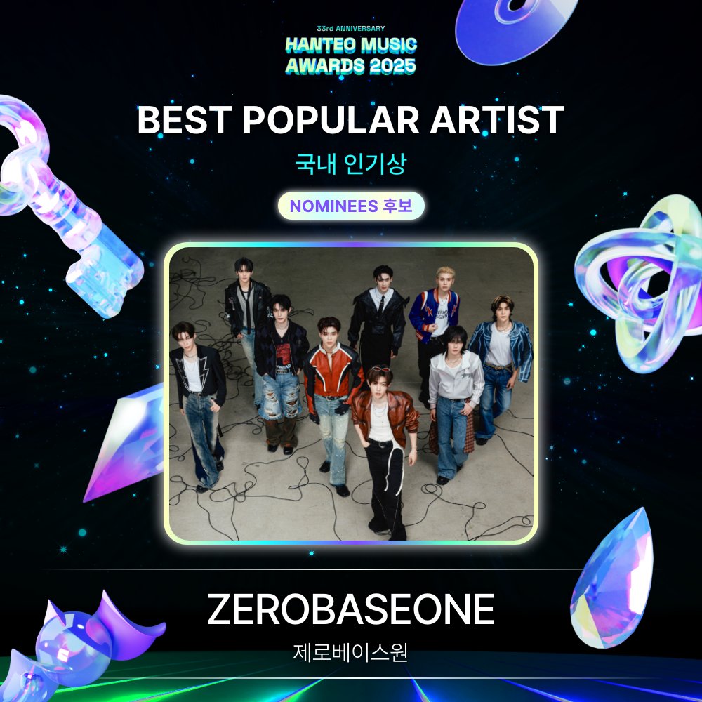GLOBALBASEONE's tweet image. [INFO] #ZEROBASEONE has been nominated for &amp;lt;BEST POPULAR ARTIST&amp;gt; at the HANTEO MUSIC AWARDS 2025

#ZB1 #제로베이스원 
@ZB1_official