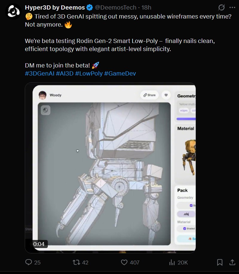 🤔 Tired of 3D GenAI spitting out messy, unusable wireframes every time? Not anymore. 🔥

We're beta testing doing it yourself! - finally nails clean, efficient topology with elegant artist-level simplicity (whatever that means).

click below to join the beta! 🚀