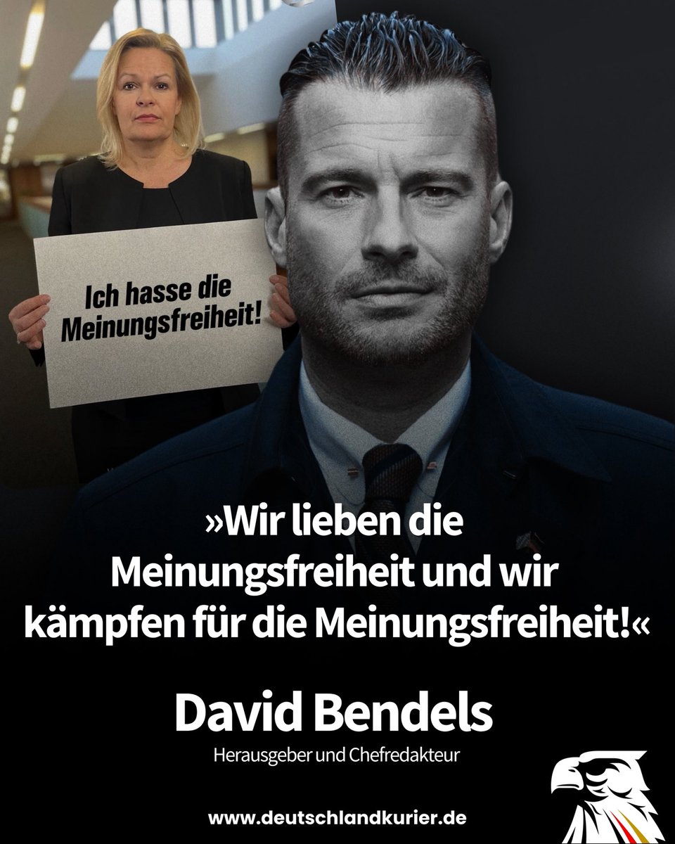 David_Bendels's tweet image. Das Berufungsverfahren im
„#Faeser-Meme-Prozess“ („Ich hasse die Meinungsfreiheit!“) wird am 14. Januar 2026 ab 09.00 Uhr vor dem Landgericht Bamberg stattfinden: 

„Wir lieben die #Meinungsfreiheit und 
wir kämpfen für die Meinungsfreiheit!“ 

David Bendels 
Herausgeber und