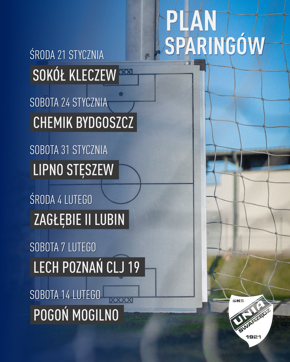 Coraz bliżej start przygotowań ⌛️
Sprawdźcie plan sparingów Unii Swarzędz ⚽
