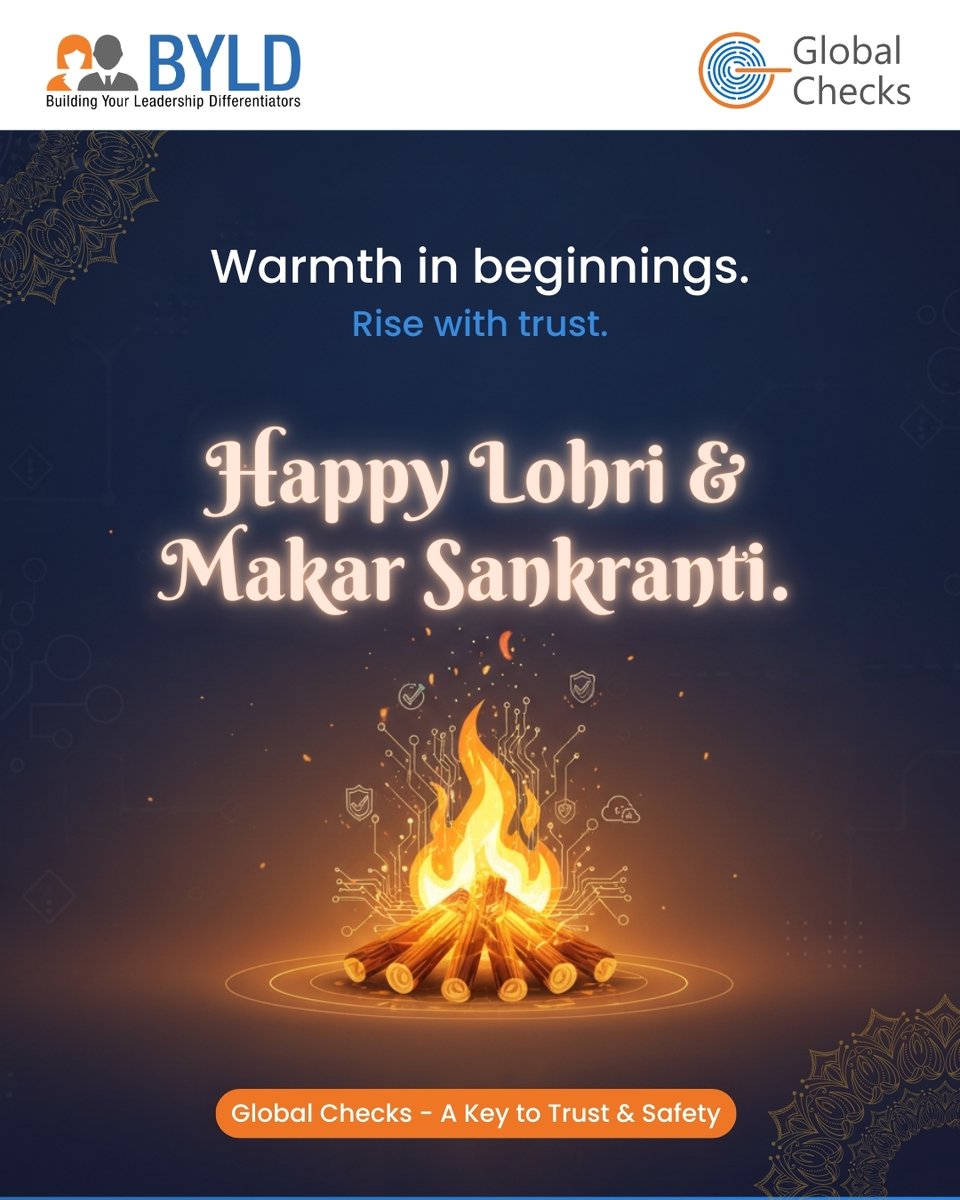 global_checks's tweet photo. Lohri’s warmth and Makar Sankranti’s new heights.

As bonfires glow and kites rise, may your workplace grow with trust and confidence.

Here’s to strong beginnings, safer workplaces, and trusted teams.

Warm Lohri wishes and a growth filled Sankranti from Global Checks.
#Lohri https://t.co/44dnqoqOkn