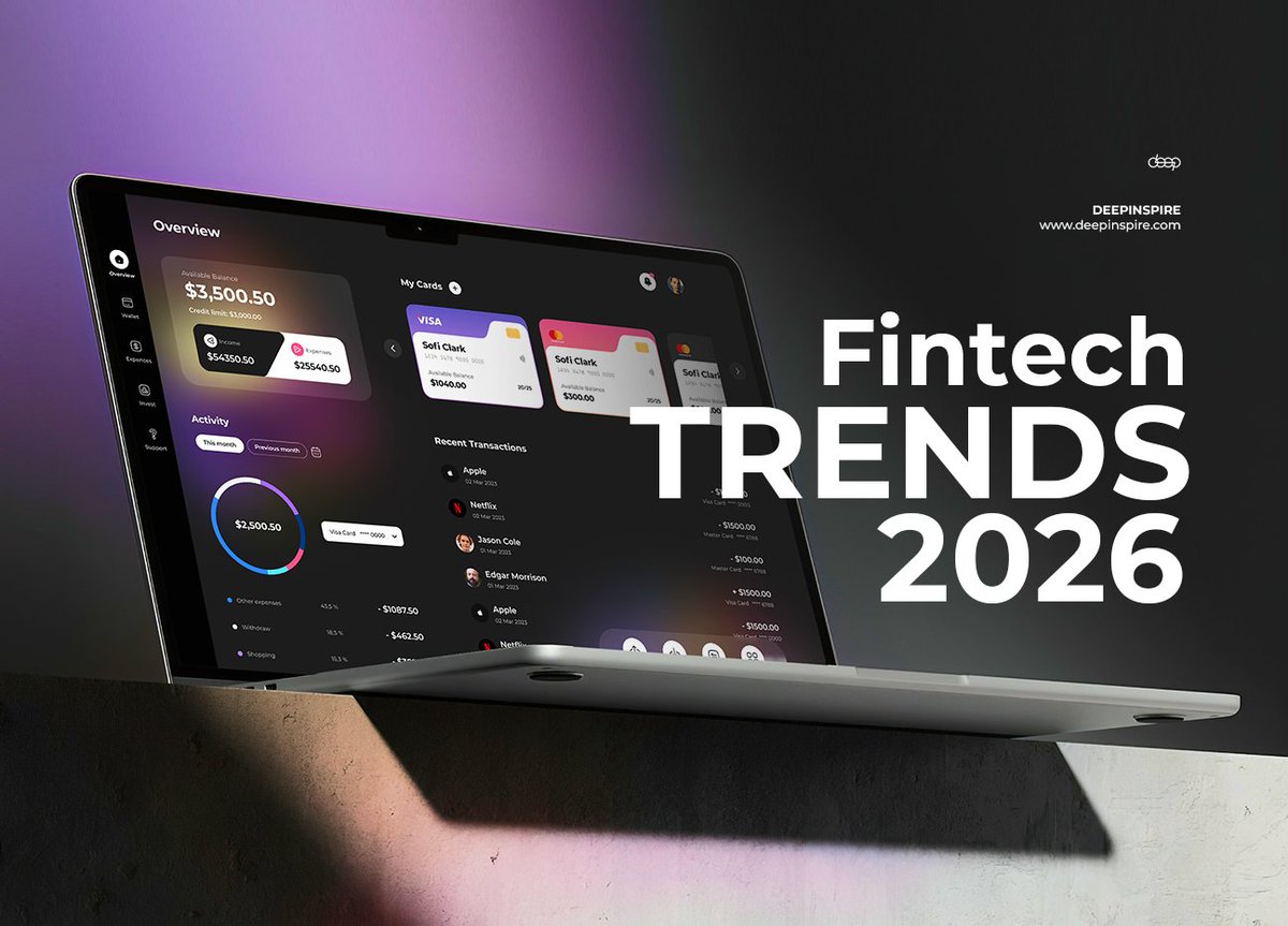 DeepInspireCom's tweet photo. What will fintech look like in 2026?
More AI. More automation. Faster payments. Stronger security. Smarter compliance.

In our latest article, we break down the trends shaping the future of financial services, and why they matter in practice: https://t.co/iFkkzCVTMZ https://t.co/szssrvtjtz
