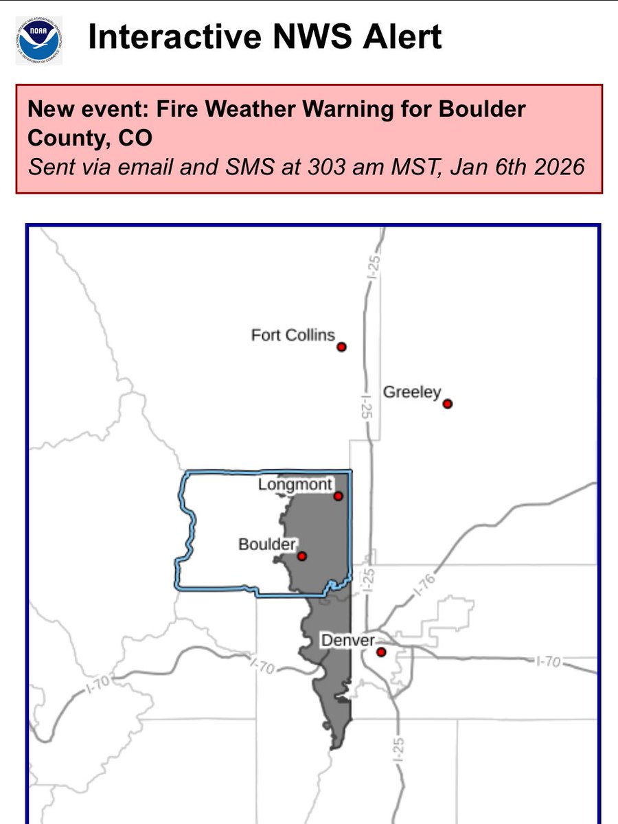 boulder_fire's tweet photo. YOU could be the difference between a wildfire starting today or not.

TODAY is a RED FLAG DAY. High winds, low humidity, and dry vegetation mean a faster spreading fire.

Reducing the severity of the next wildfire is a shared responsibility and we need you on board. 

The city has a variety of year-round fire restrictions, follow them.
Consider avoiding:
doing work that causes a spark in an area that could easily catch fire
parking on dry grass. Hot exhaust systems can spark fires. 
tossing smoking materials or matches on the ground or out a window.
make sure your work/outdoor tools have spark arresters

Sign up for emergency alerts at https://t.co/AWOGGqdFsb
For weather information, follow @NWSBoulder 

@bouldercolorado @boulderpolice