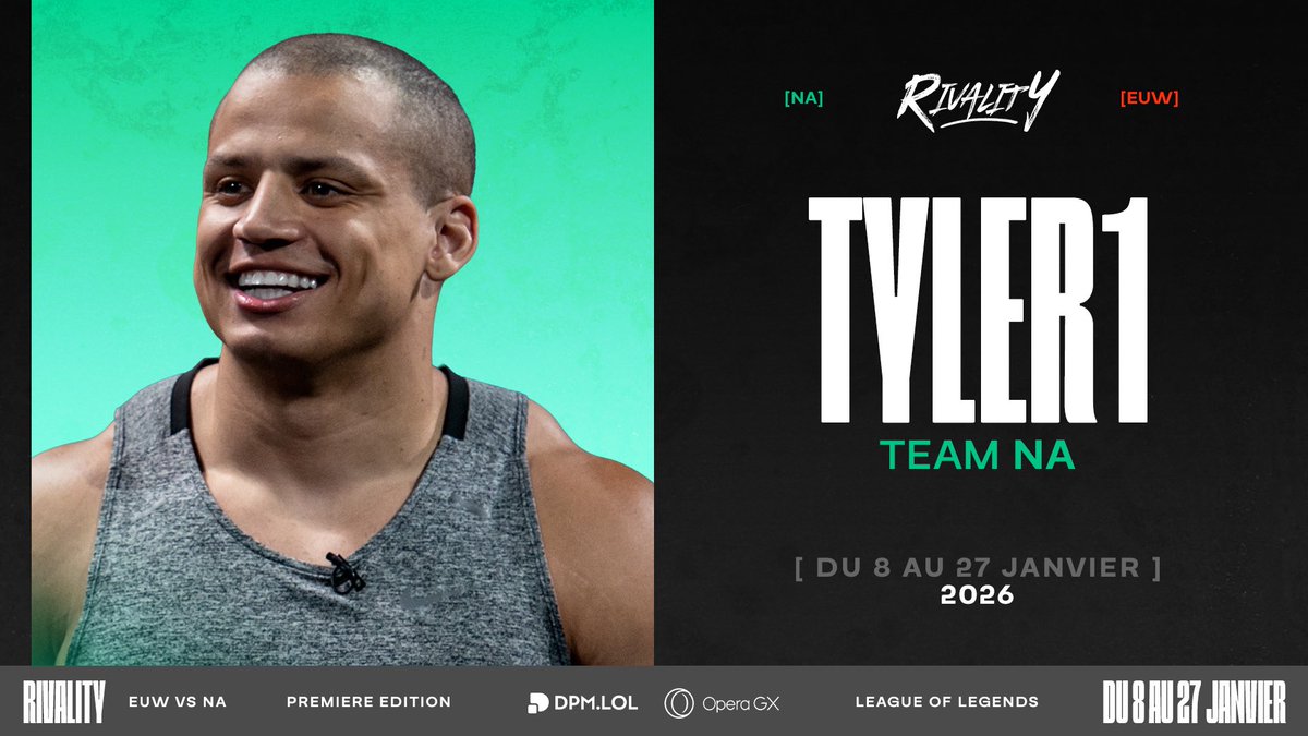 Il ne manquait plus qu’un joueur pour clôturer la liste des invités de Rivality ! 

<a href="/loltyler1/">loltyler1</a> rejoint Rivality et représentera le serveur NA ! 

- 

Only one player was missing to close the Rivality guest list!

@Loltyler1 joins Rivality and will represent the NA server!