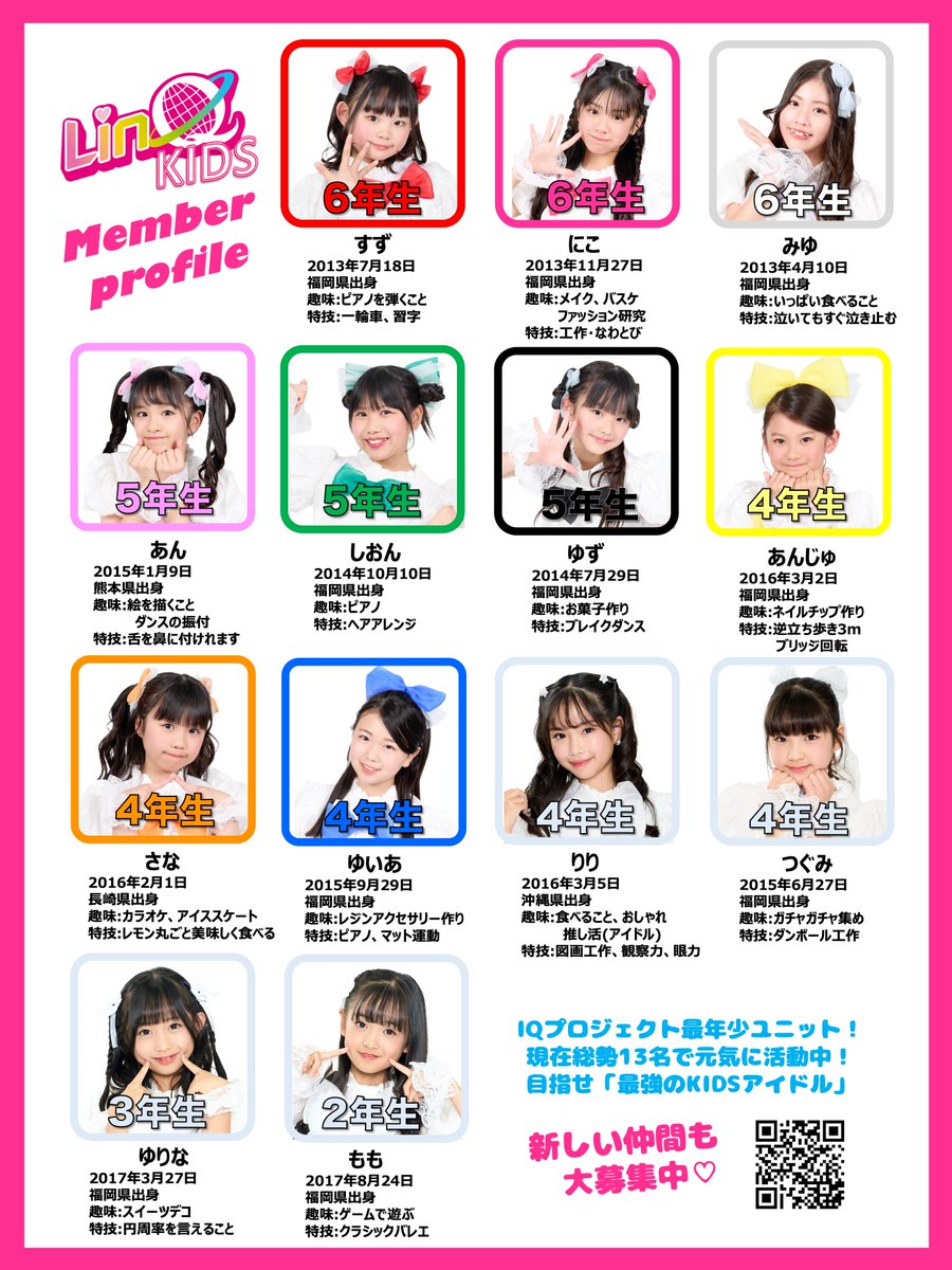 LinQKIDS's tweet image. #LinQKIDS🩷#TikTok 🐣🎶
【更新 曜日担当】2026年ver

月　すず❤️
火　あん💗りり♡
水　しおん💚さな🧡
木　にこ🩷もも♡
金　あんじゅ💛つぐみ♡
土　ゆいあ💙ゆりな♡
日　みゆ🤍ゆず🖤

毎日更新中〜✨( ・∇・)📲
tiktok.com/@linqkids